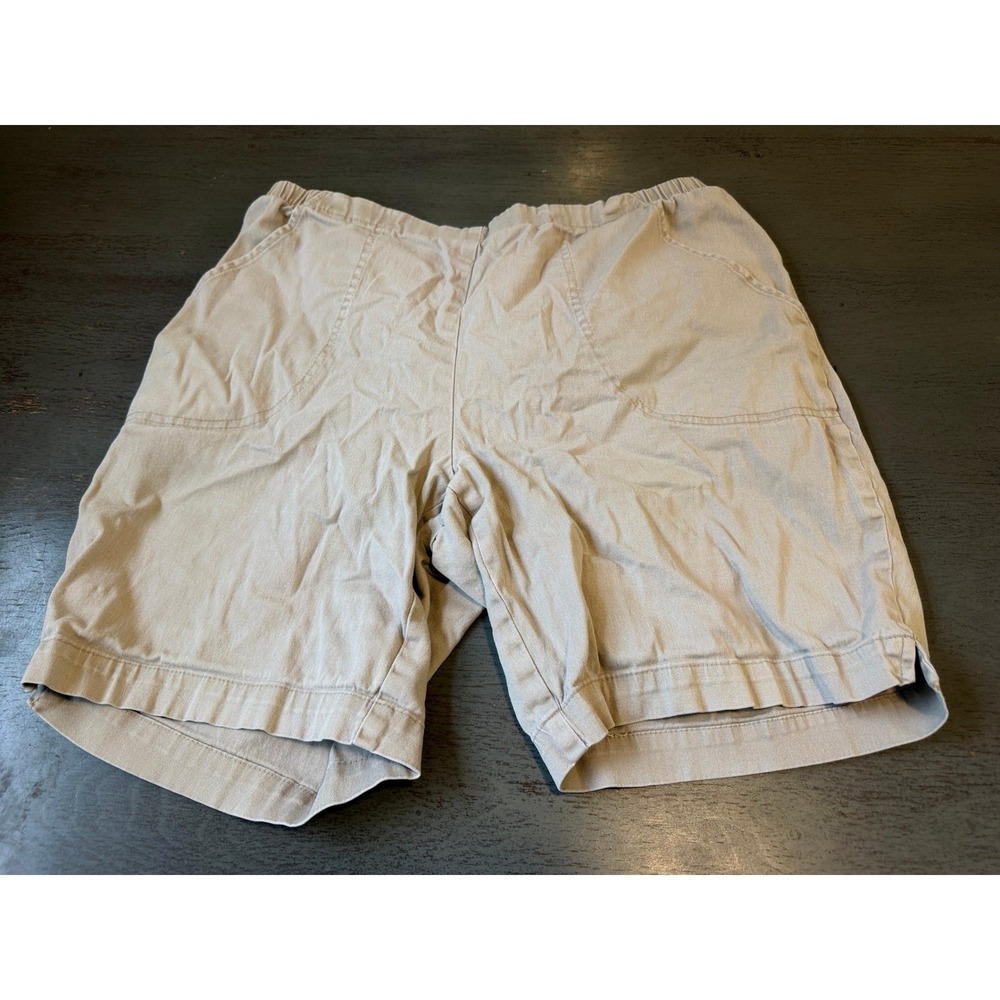 Just My Size Womens Plus 1X 16W Tan Khaki Elastic Waist Cotton Stretch Shorts